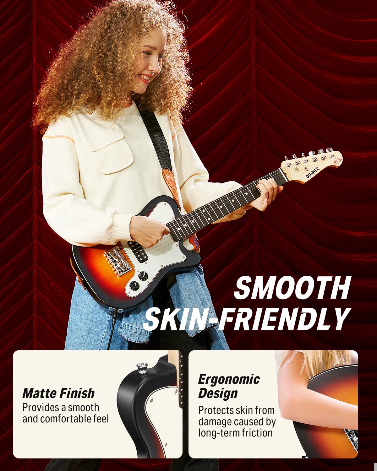 Donner 30 Inch Kids Electric Guitar Beginner Kit TL Style Mini Electric Guitar for Kids with Amp, 600D Bag, Tuner, Picks, Cable, Strap and Extra Strings, DTJ-100S, Sunburst