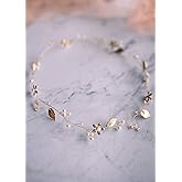 Kercisbeauty Gold Flower Headband Pearl Headpiece Wedding Bridal Hair Vine Hair Piece for Brides Women Handmade Jewelry Leaf Tiara