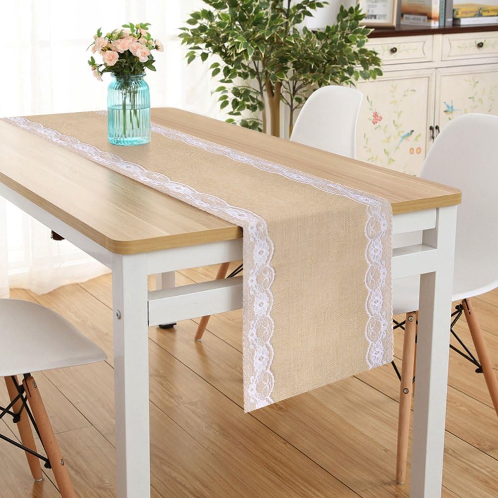 12" x 70" 5pcs Burlap Hessian Jute Table Runner Rustic Natural Table Decoration Runner Décor Outdoor Wedding Engagement Parties, Christmas, Birthday, Hotels, Restaurants, Caters, Party planners