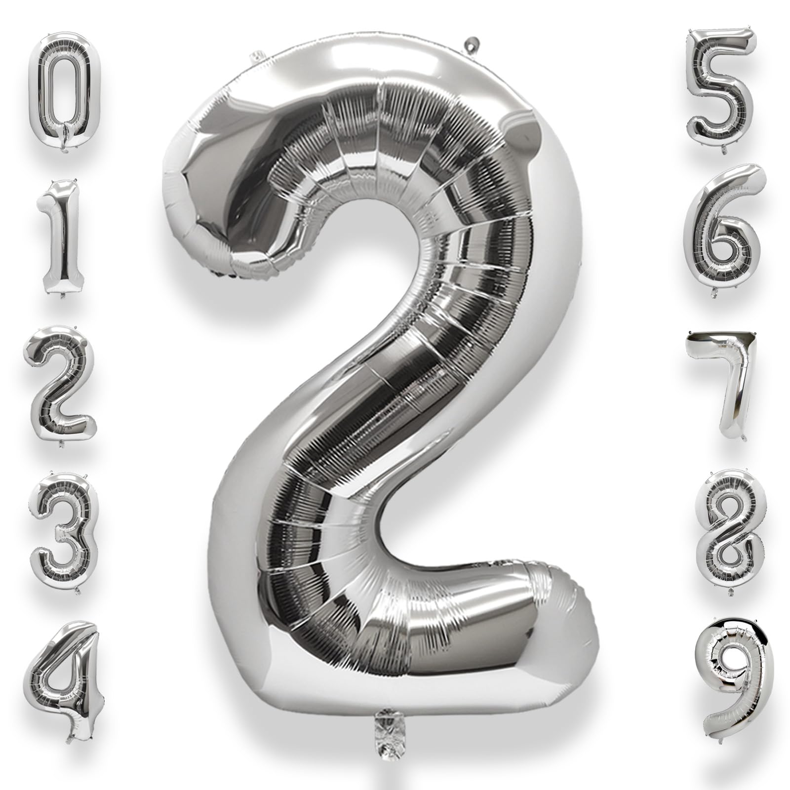 Photo 1 of AULE 40 Inch Big Silver 2 Balloon Number Large Foil Helium Number Balloons 0-9 Jumbo Giant Happy 2nd Birthday Party Decorations for Boy or Girl Huge Mylar Anniversary Party Supplies