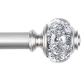 USFOOK Silver Curtain Rods for Windows 32 to 58, Decorative Drapery Rod | Elegant Crystal Finials, 7/8 Inch Adjustable Window Treatment Rods for Girls Bedroom, Support Heavy Curtains, Easy Install