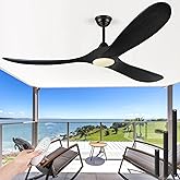 ABZ 52 Inch Ceiling Fans with Lights and Remote Control, Wood Outdoor Ceiling Fan with light 3 Blades Propeller Black Ceiling Fan for Indoor Patios Bedroom Garage ETL Listed, Matte Black
