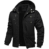 Dr.Cyril Men's Thick Winter Jackets Fleece Lined Thick Jackets Hood Work Jackets Coat Cotton Military with Cargo Pockets