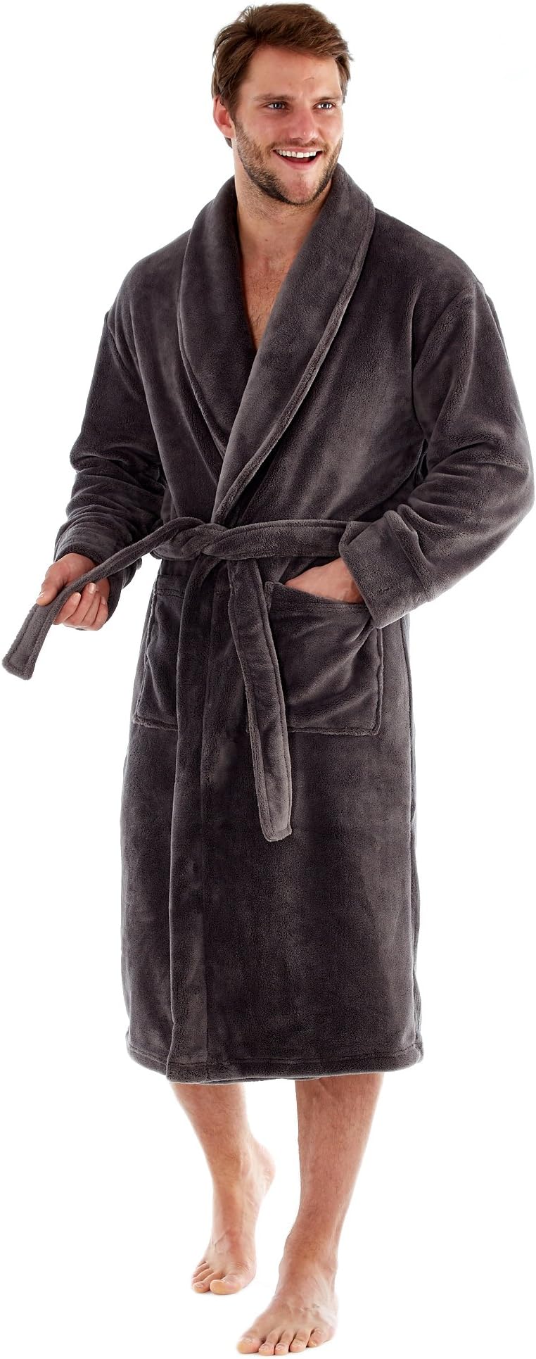 Mens Luxury Supersoft Shawl Collar Dressing Gown. Navy Or Grey. Sizes M L XL XXL