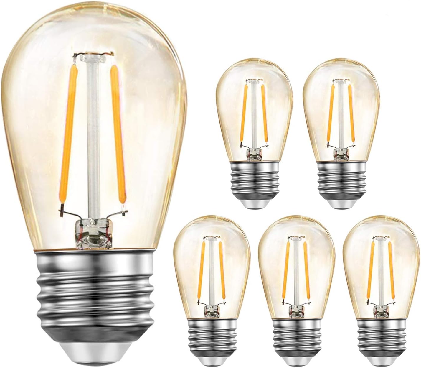 JUSLIT 6 Pack Led Replacement Bulbs, 2W S14 Vintage Edison Amber Bulb