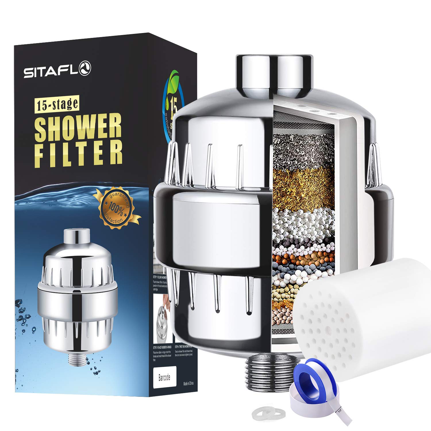 15 Stage Universal Vitamin C Shower Filter Water with 2 Replacement