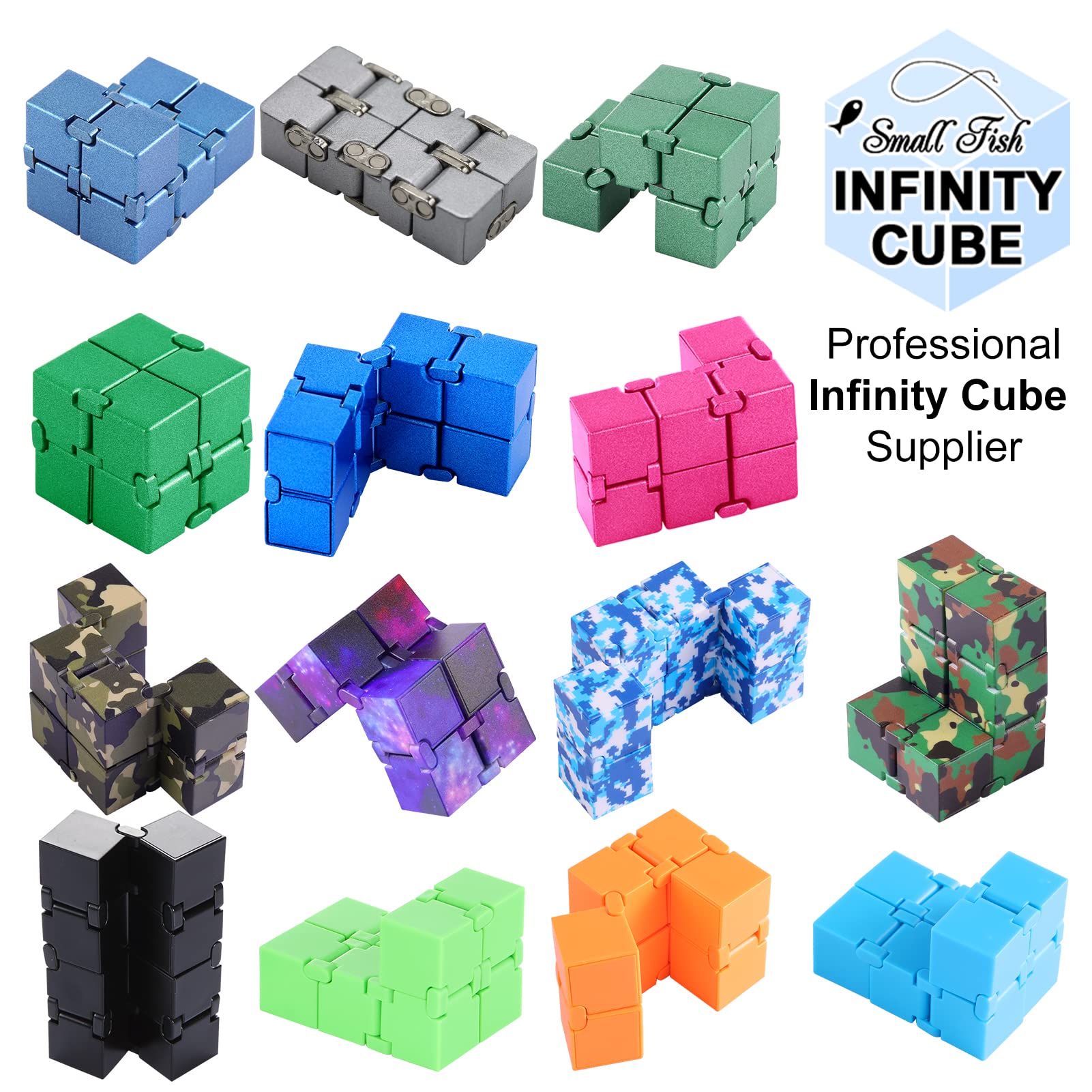 SMALL FISH Fidget Infinity Cube - Built-in Metal Never Ending Infinite Cube,Cool Sensory Aluminum Infinity Cube for Stress Anxiety Relief, Best for Adults and Kids with Autism,and ADHD