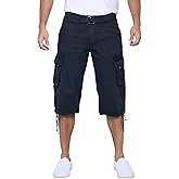 X RAY Men's Belted Long Cargo Shorts for Men, Below Knee Length Mens Cargo Shorts, 3/4 Pants (Big and Tall Shorts for Men)