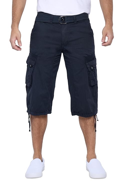 X RAY Men's Belted Long Cargo Shorts for Men, Below Knee Length Mens Cargo Shorts, 3/4 Pants (Big and Tall Shorts for Men) Navy 52