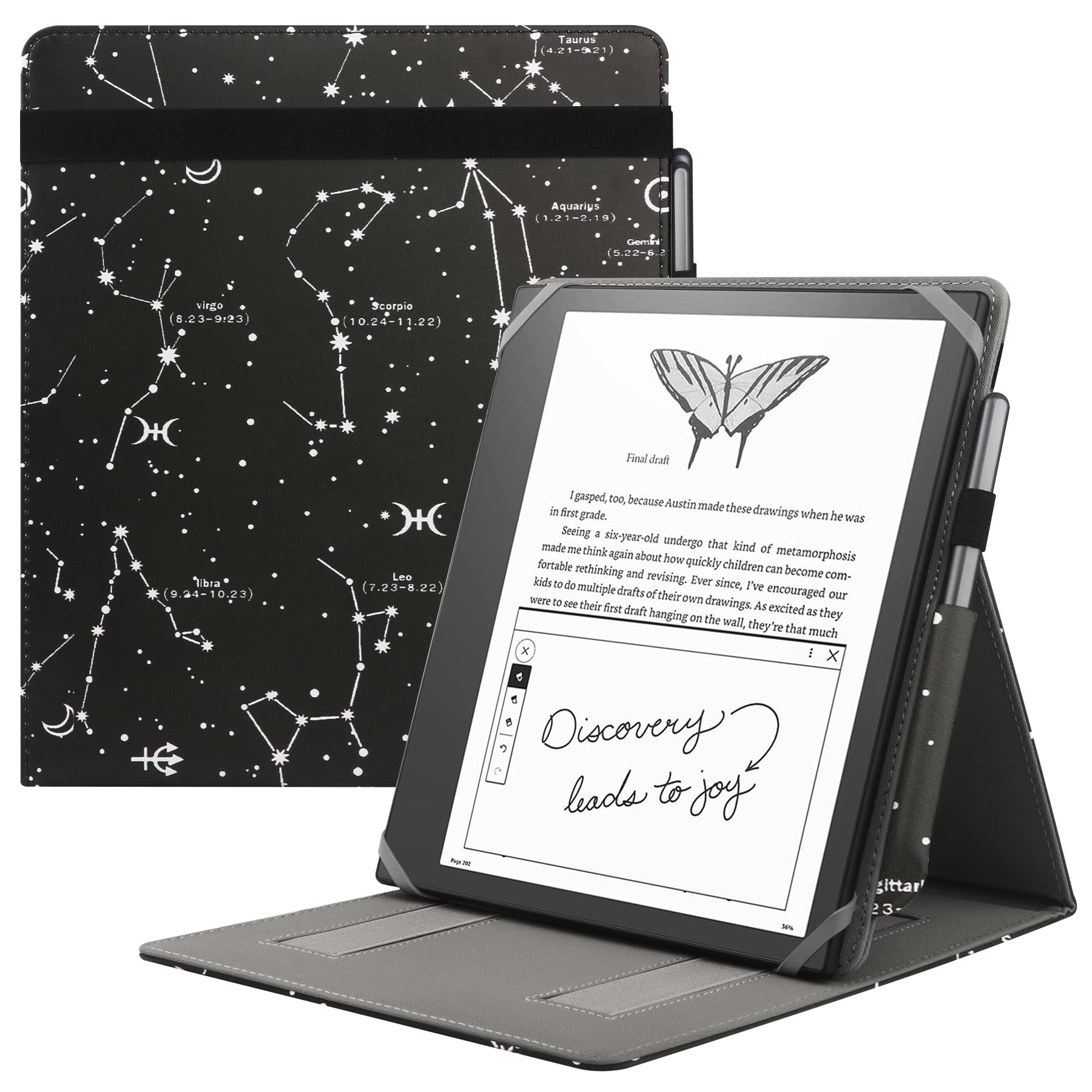 HoYiXi Universal Case for 10.2-inch Introducing Kindle Scribe（2024 & 2022 Release),10.3-inch Kobo Elipsa eReader 2021 Release Foldable Cover with Vertical Flip Stand Pen Holder - Constellation