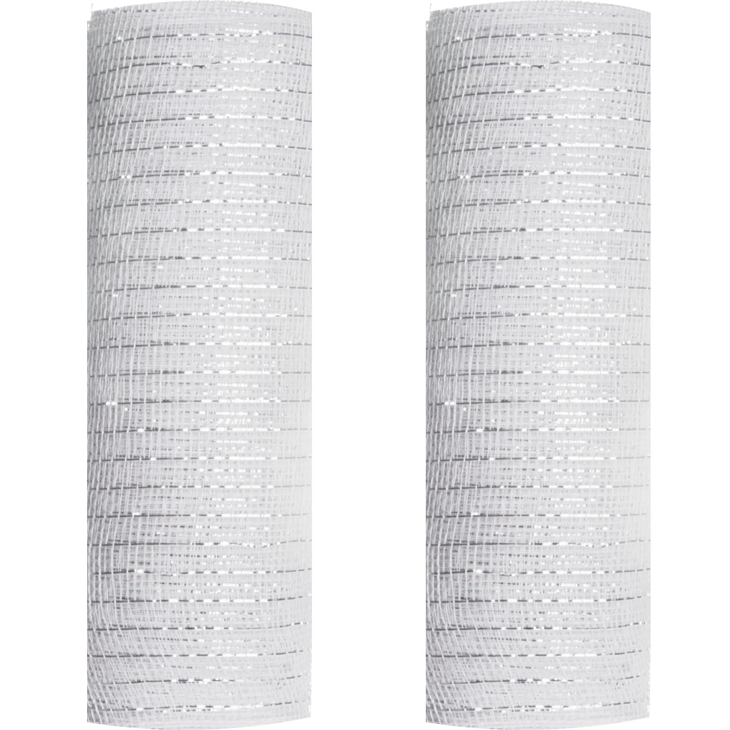 Photo 1 of 2 Rolls Decor Mesh Poly Ribbons 10 Inch x 30 Feet Each Roll Metallic Foil Mesh Ribbon Christmas Tree Decorative Mesh Rolls for Xmas Wreaths,Swags and Home Decorating (White/Silver Foil)