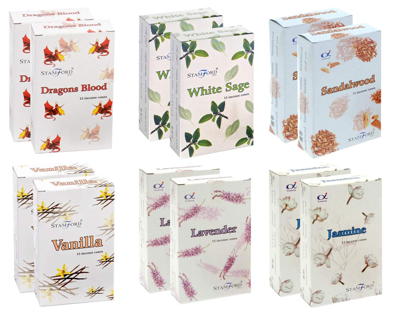 Stamford London 37354 Floral Variety Set Incense Cones - 12 Packs x 15 Cones, Black