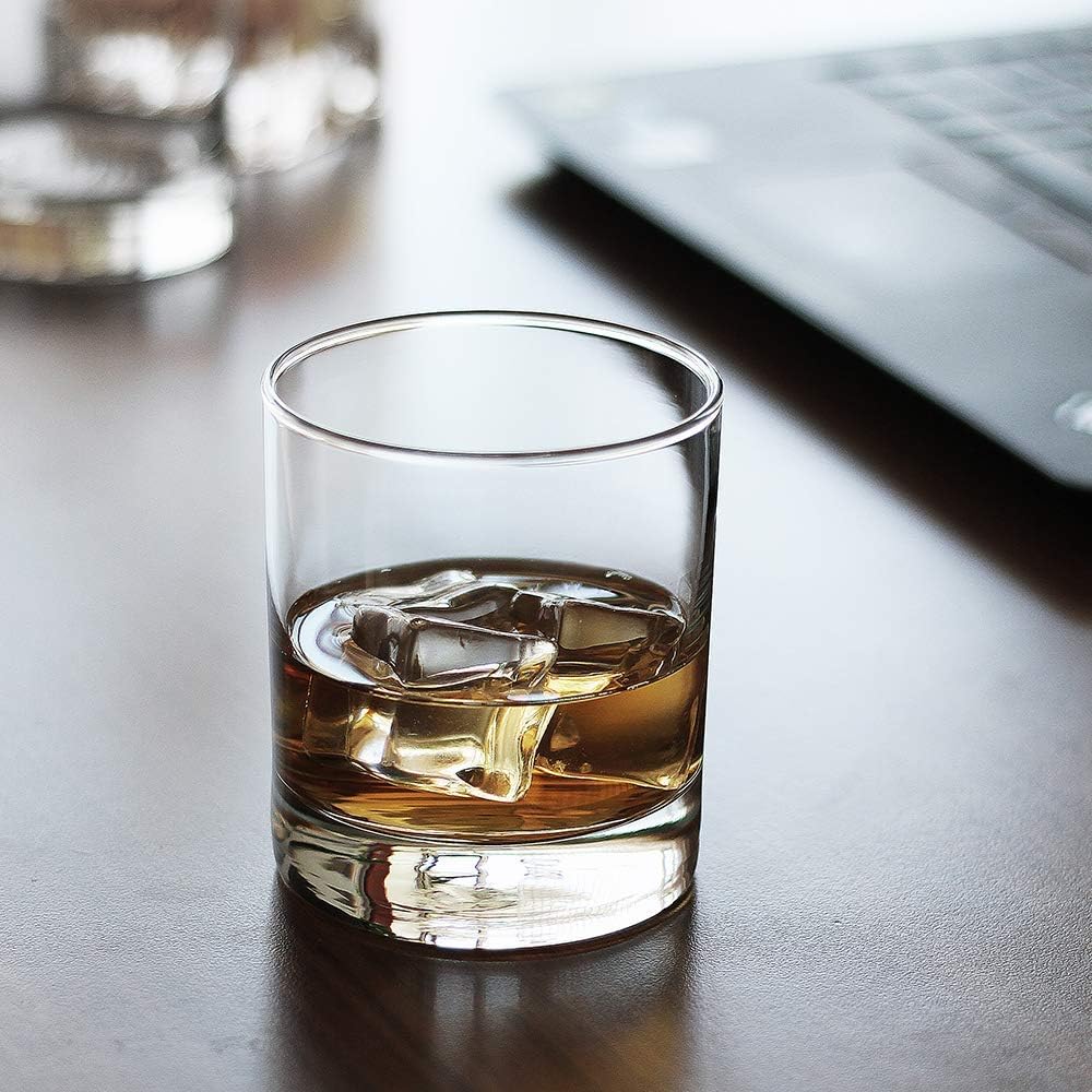 Famacart Imported Whiskey Glasses Lead Free Crystal - Thick Weighted Bottom - 300ML Set of 6 - Seamless Design - Perfect for Scotch, Bourbon and Old Fashioned Cocktails