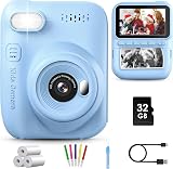 GREENKINDER Kids Camera Instant Print 3.0'' 32GB Card 3 Rolls Paper 1080P