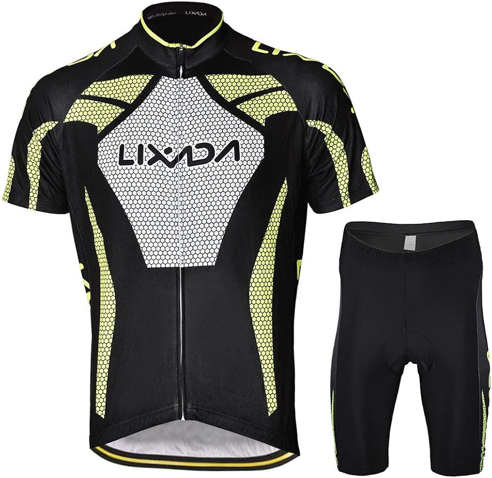 Lixada Men's Cycling Jersey Set Bicycle Short Sleeve Set Quick-Dry Breathable Shirt+3D Cushion Shorts Padded Pants/Bib Short: Sports & Outdoors