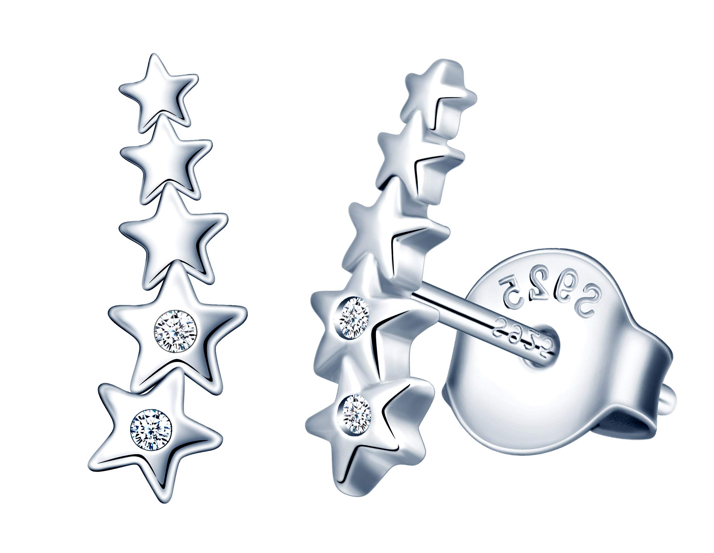 MicLee Woman's girl's Earrings, 925 Sterling silver star earrings, Shiny Meteor earrings studs, elegant, Inlaid zircon, gift for Birthday, Valentine's Day and Christmas