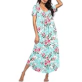 Ekouaer Long Nightgowns for Women Plus Size House Dress Short Sleeve Night Gown Pleated Full Length Loungwear S-4XL