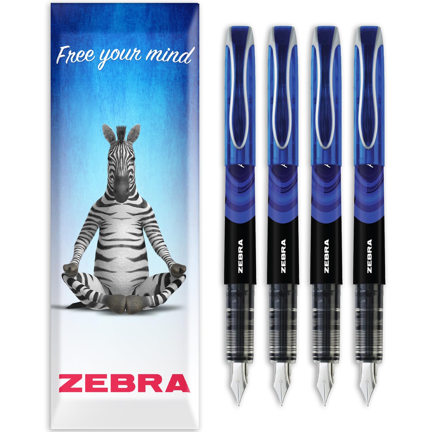 Zebra Fuente - Disposable Fountain Pen - 1.0mm Fine Nib 0.6mm Line Width - In Envelope Gift Packaging - Pack of 4 (Blue)