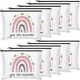 Chunful 10 Pieces Inspirational Canvas Makeup Bags for Women Graduation Gift Rainbow Canvas Cosmetic Bags Bulk with Zipper Friendship Gift Travel Toiletry Pouch(Moon Style)