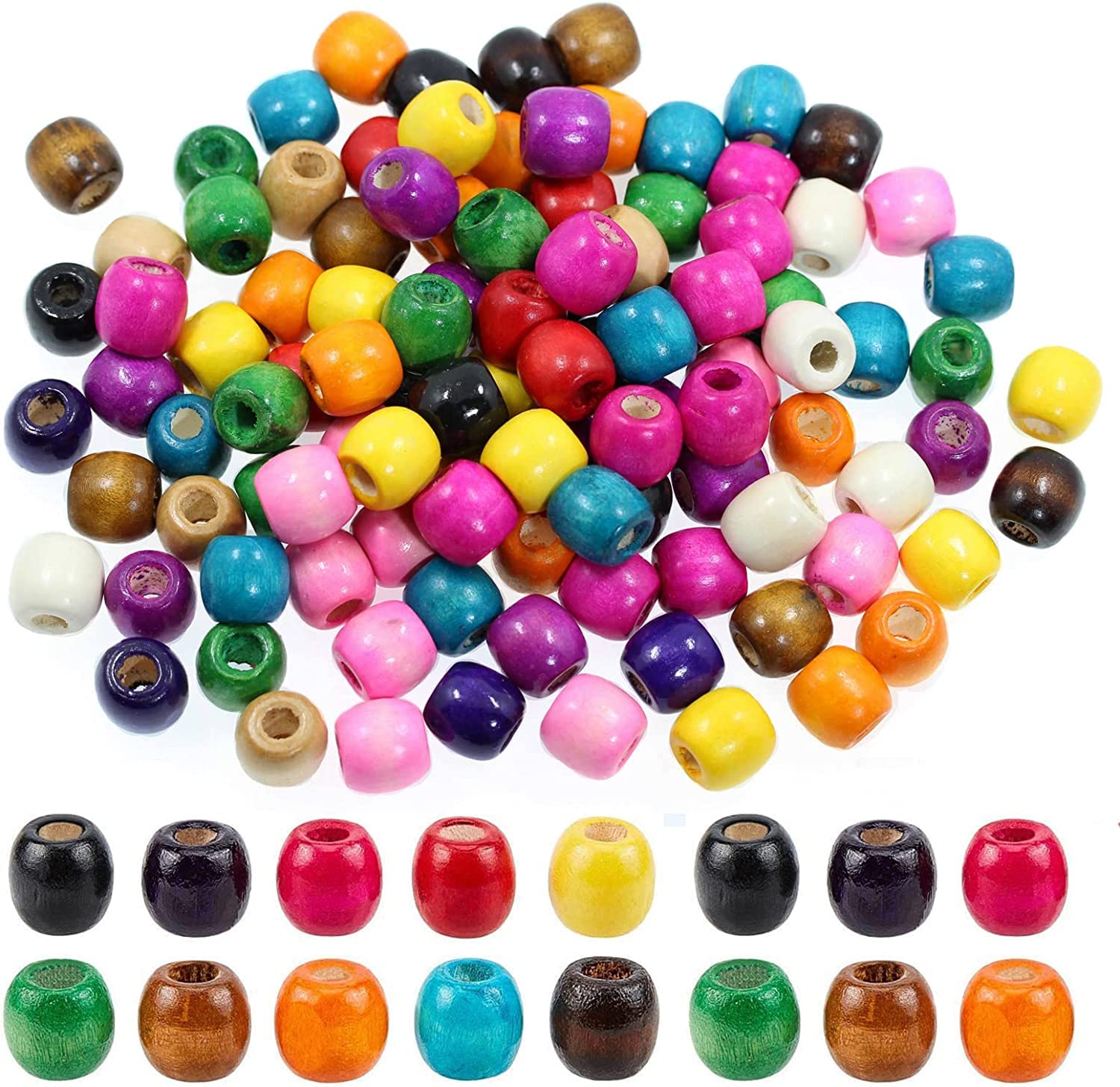 400Pcs Large Hole Barrel Wood Beads, BetterJonny 12 * 11mm Colorful Natural Wooden Spacer Beads Hair Braid Beads for Macrame Rosary Bracelet Jewelry Craft Making (BWB5) — image 1