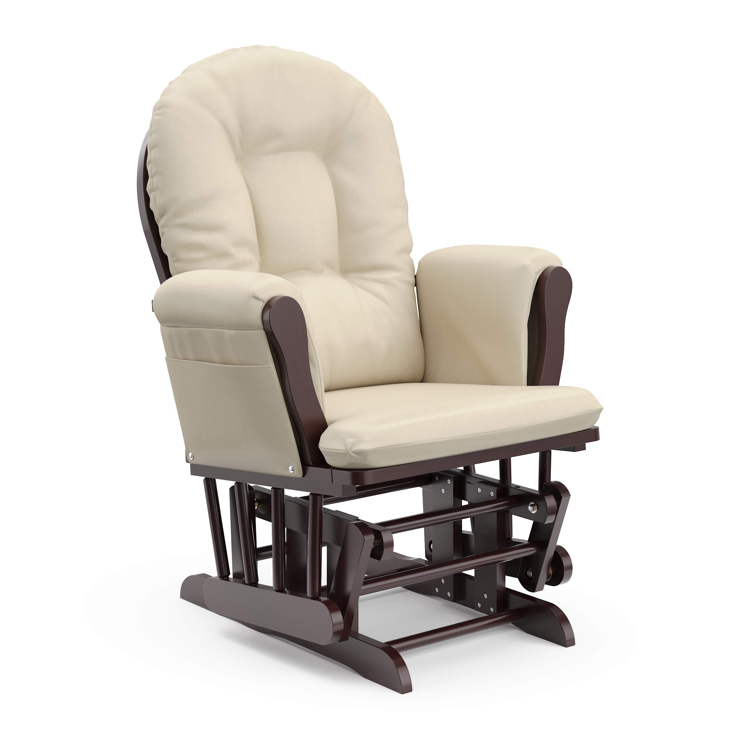 Storkcraft Premium Hoop Glider & Ottoman (Espresso with Beige) — GREENGUARD Gold Certified, Solid Wood Craftsmanship, Convenient Storage Pockets, Smooth-Gliding Chair for Nursery, Multi-Award-Winning