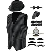 RAINDEWLL Roaring 20s Costumes for Men,1920s Mens Costume,Gatsby Gangster Vest Fedora Hat Pocket Watch Tie