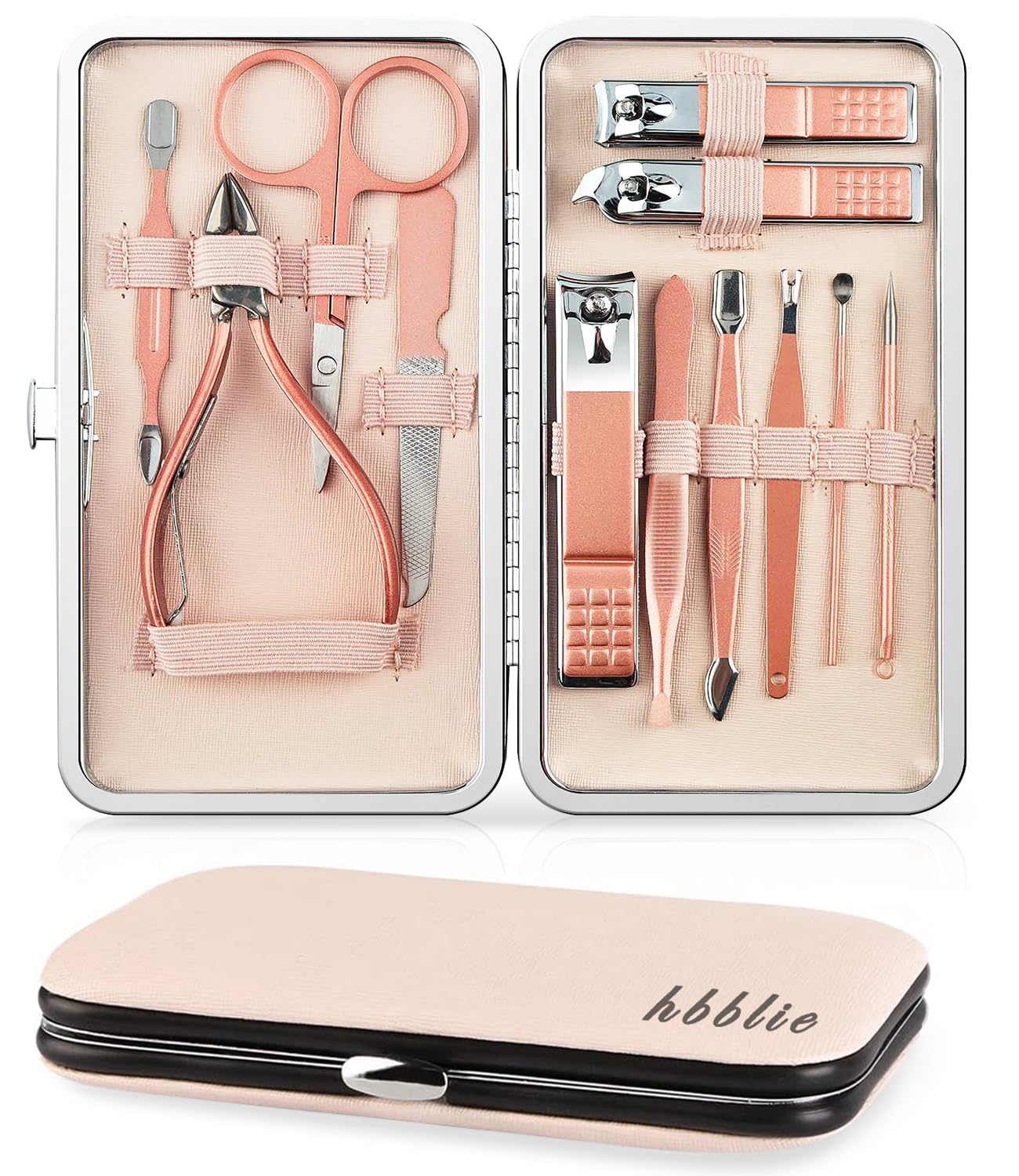 hbblie Manicure Set 12 pcs for Women/Men Stainless Steel Nail Clippers Manicure Tools Pedicure Kit Gifts- Professional Portable Grooming Kit Travel Personal Care
