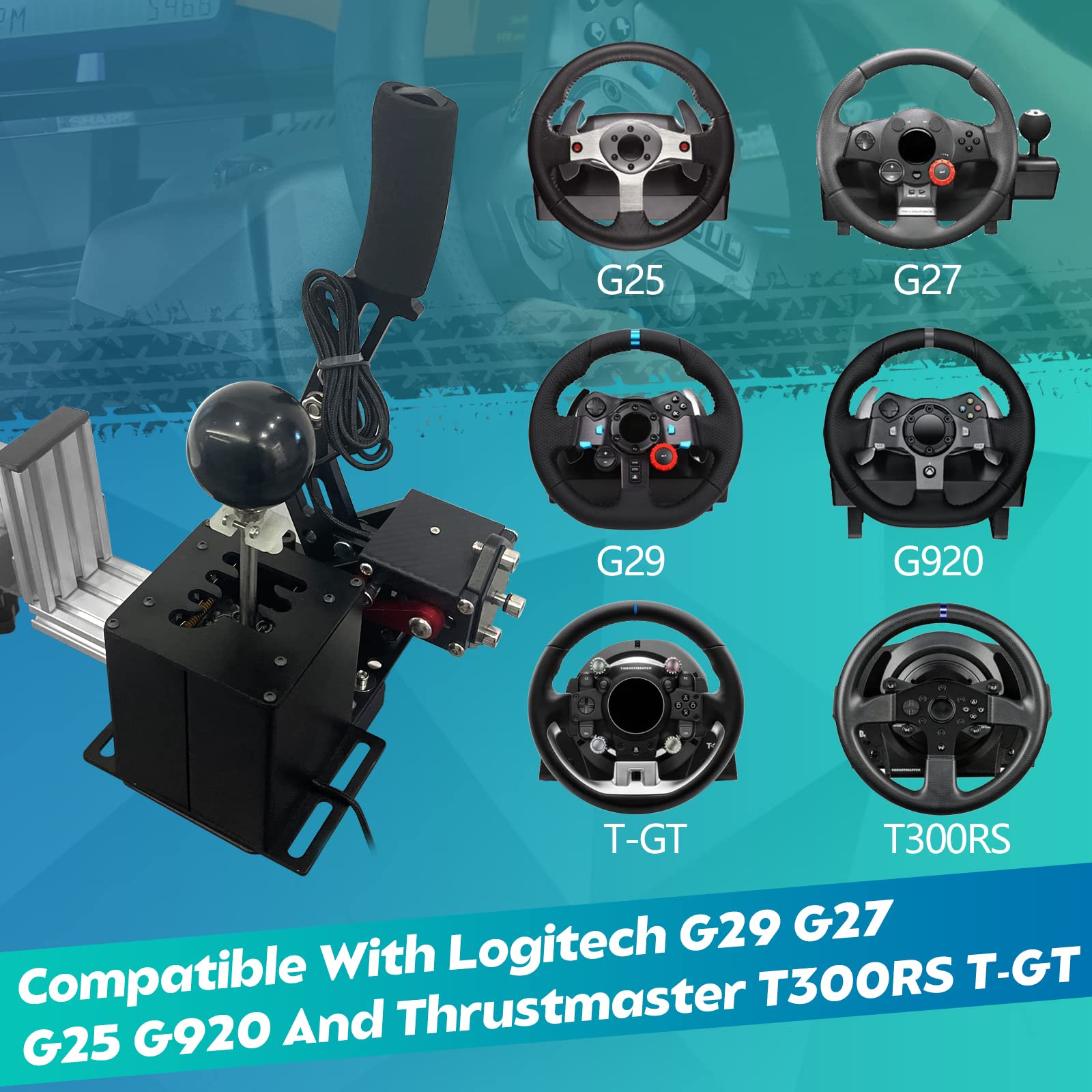 Dexepe PC USB Simulator Shifter Freno de mano de 64 bits con abrazadera en forma de L Kit de palanca compatible con ATS ETS Dust WRC Sim Racing Games Compatible con G29 G27 G25 G920 T300RS/GT Volante secuencial H