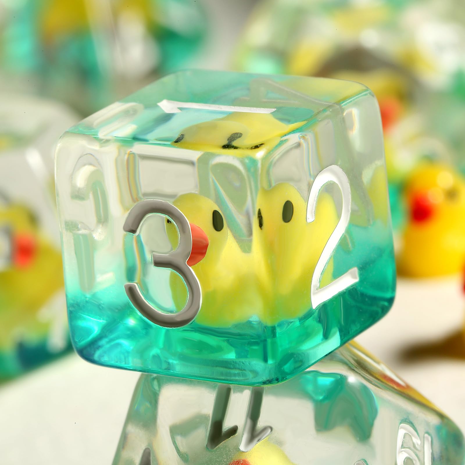 Duck DND Resin Dice, DNDND 7PCS Dungeons and Dragon Dice Set with Velvet Bag for D&D Role Playing Games and Tabletop Games（Duck