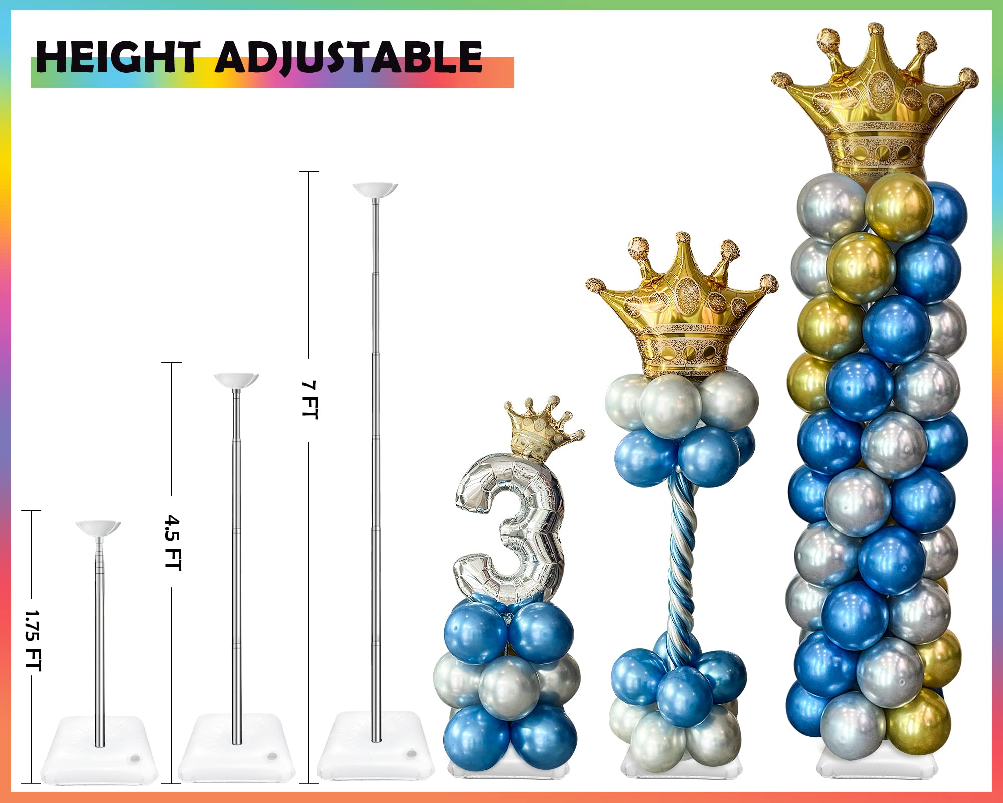 YALLOVE Balloon Column Stand Kit Set of 4, 7 Feet Height Adjustable Balloon Tower Pillar with Reusable Metal Telescopic Design for Birthday, Wedding, Baby Shower, Graduation Party Decoration
