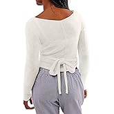 OFSOAK Womens Wool Tie Front Tops Crop Top Solid Long Sleeve Solid V-Neck Lightweight Crochet Cardigan Crop