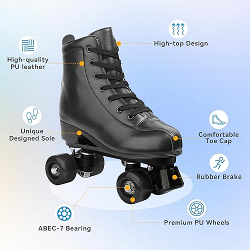 XUDREZ Roller Skate Shoes for Women Men PU Leather High-top Double