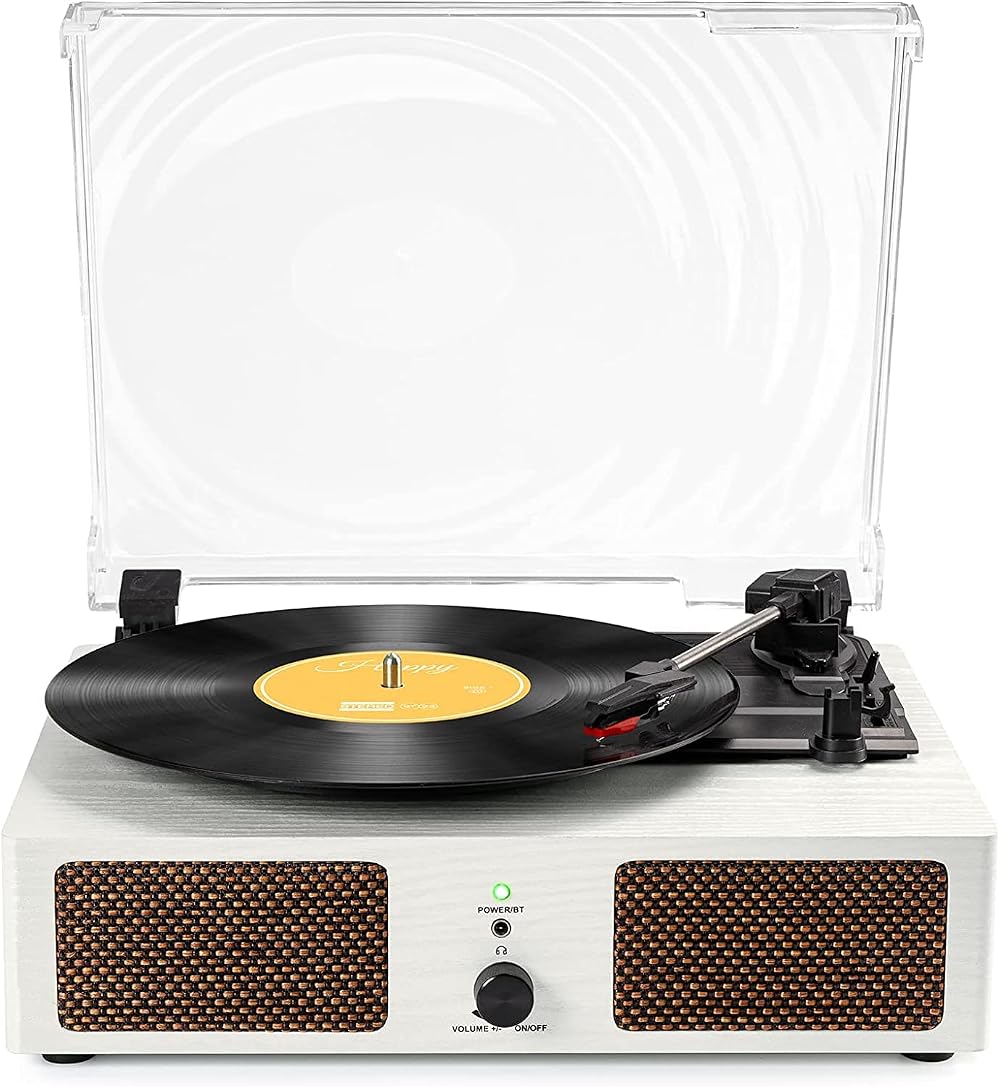 Udreamer Vinyl Record Player Wireless Turntable 3 Speeds Built in Speakers White