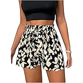 BEAUDRM Women's Graphic Shorts Drawstring Waist Wide Leg Vacation Casual Shorts