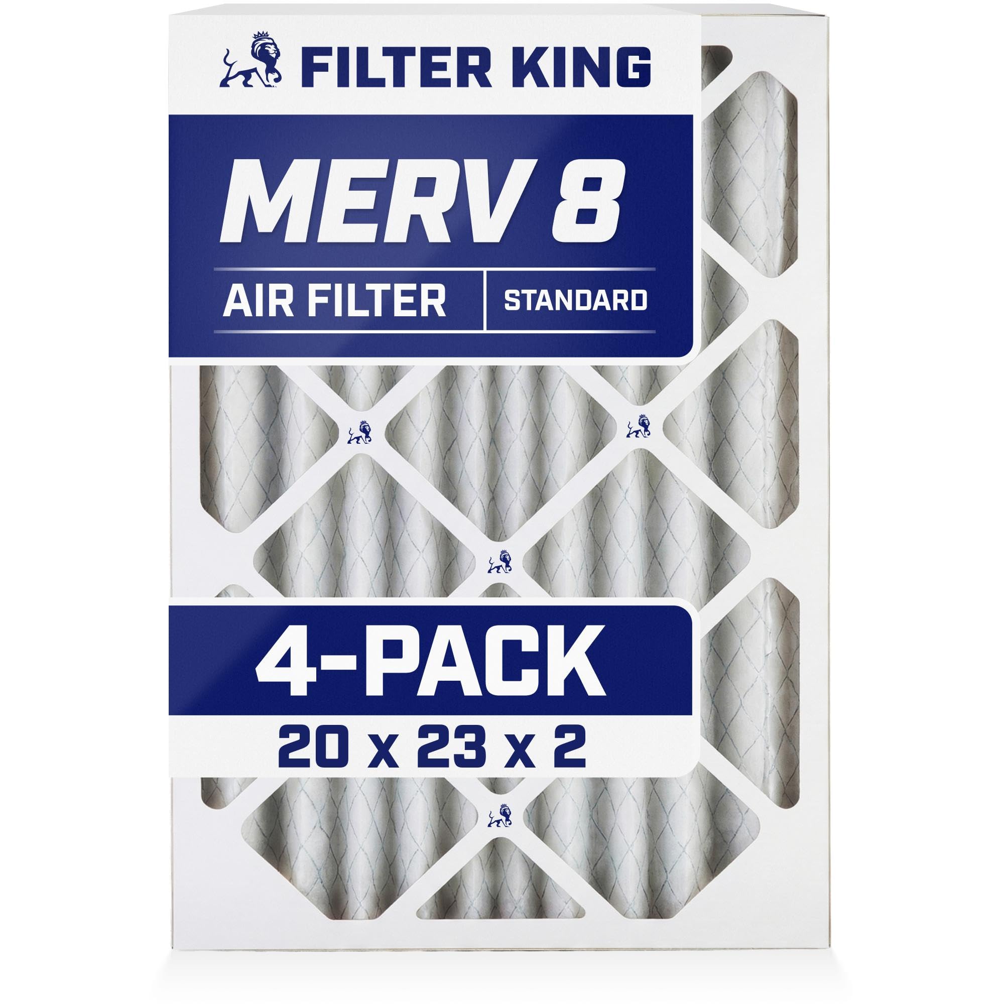 Filter King 20x23x2 Air Filter (MERV 8) (4-Pack) Dust & Allergy Control AC Furnace Filters, MADE IN USA, HVAC, Pleated, Electrostatic (Actual Size: 19.5 x 22.5 x 1.75) Image