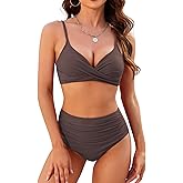 ZAFUL Women High Waisted Bikini Sets Two Piece Swimsuit Push Up Twist Front Ruched Bathing Suit
