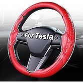 Steering Wheel Cover for Tesla Model 3 (2017-2023) / Model Y (2020-2024),Anti-Slip,Comfortable Grip, Breathable,Customized for Tesla Model 3/Y Accessories,Matte Red