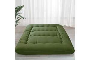 MAXYOYO 6" Extra Thick Japanese Floor Mattress Futon Mattress, Foldable Tatami Pad for Adults, Roll Up Floor Bed for Guest Room Bedroom RV, Green, Queen