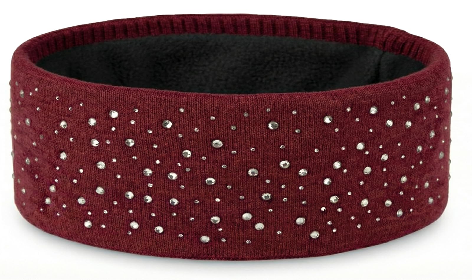 styleBREAKER Women's Headband with Rhinestones and Soft Fleece Lining, Fine Knit Hairband, Warm Headband 04026003, Colour:Claret-Red