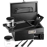 OZCHIN Large Bamboo Box with Combination Lock Decorative box for Home Great Gift Choice Storage Lockbox with Storage Jar, Gifts for Men Women (Black, 10 x 6.9 x 5 inches)