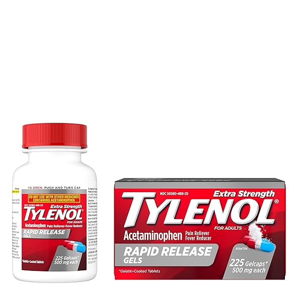 TYLENOL EXTRA STRENGTH ACETAMINOPHEN RAPID RELEASE GELS, PAIN RELIEVER AND FEVER REDUCER MEDICINE, GELCAPS WITH LASER-DRILLED HOLES, 500 MG ACETAMINOPHEN, 225 COUNT