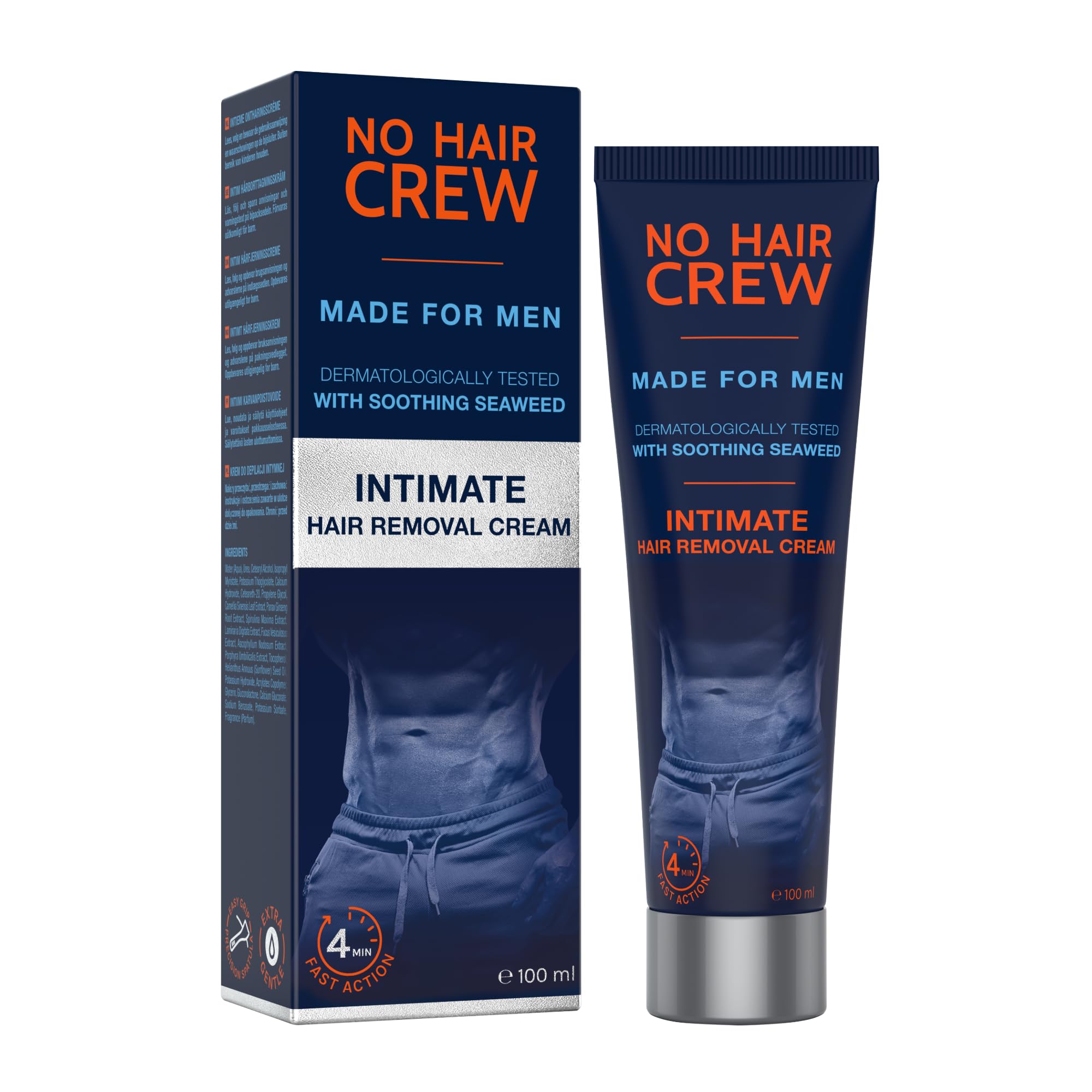 NO HAIR CREW Intimate Hair Removal Cream for Men โ Extra Gentle, Fast & Painless Depilation for Groin, Scrotum, Buttocks & Pubic Area โ 100โฏml