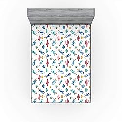 Ambesonne Gecko Fitted Sheet, Watercolor Effect