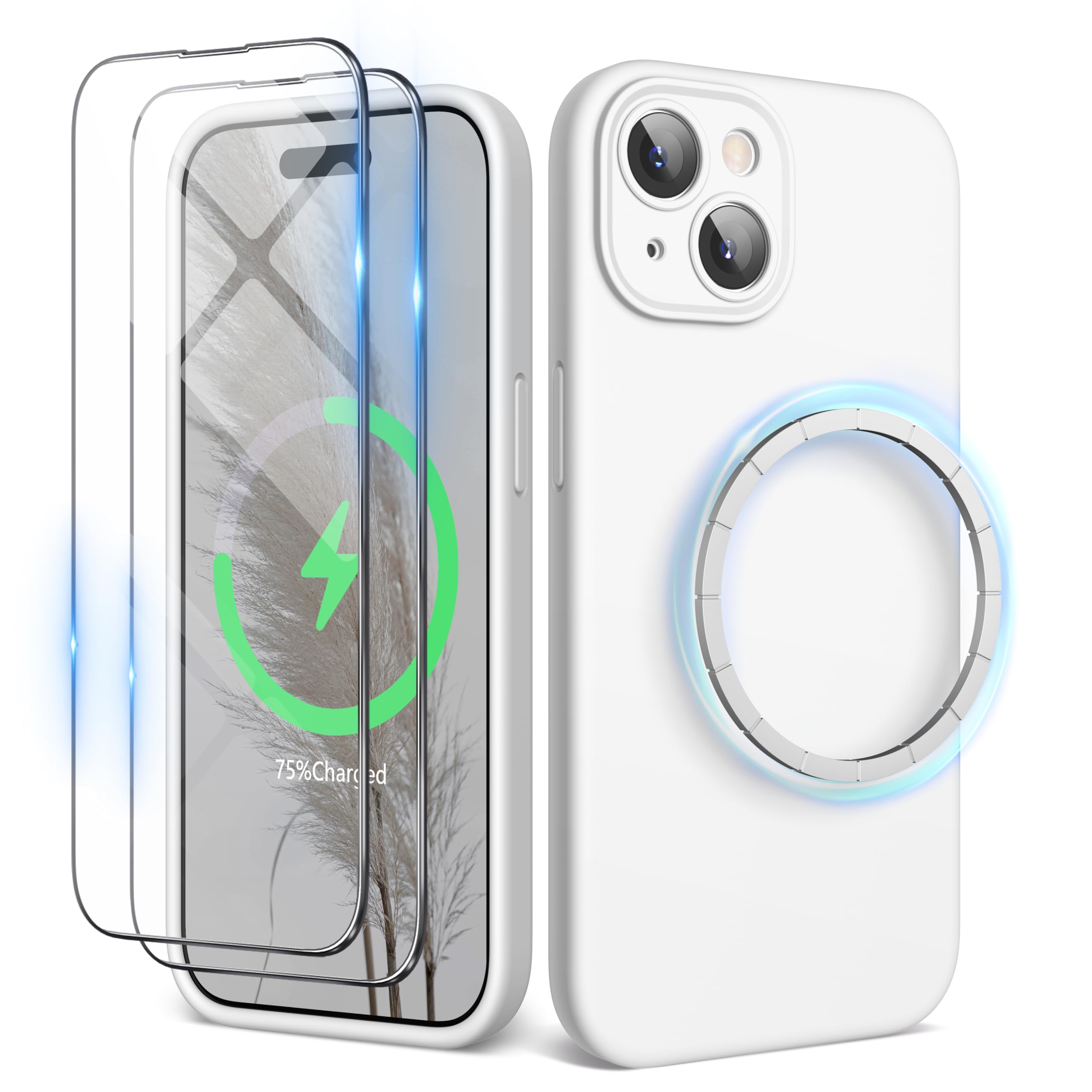 SURPHY Magnetic Case for iPhone 15 Plus Case with Screen Protector, Liquid Silicone Anti-Scratch Compatible with MagSafe Gel Rubber Phone Case for iPhone 15 Plus 6.7 inch, White — image 1