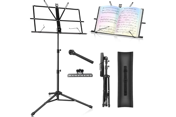 Music Stand for Sheet Foldable with Carrying Bag, New bee Metal Sheet Music Stand Portable, Adjustable Podium Stand with Trip