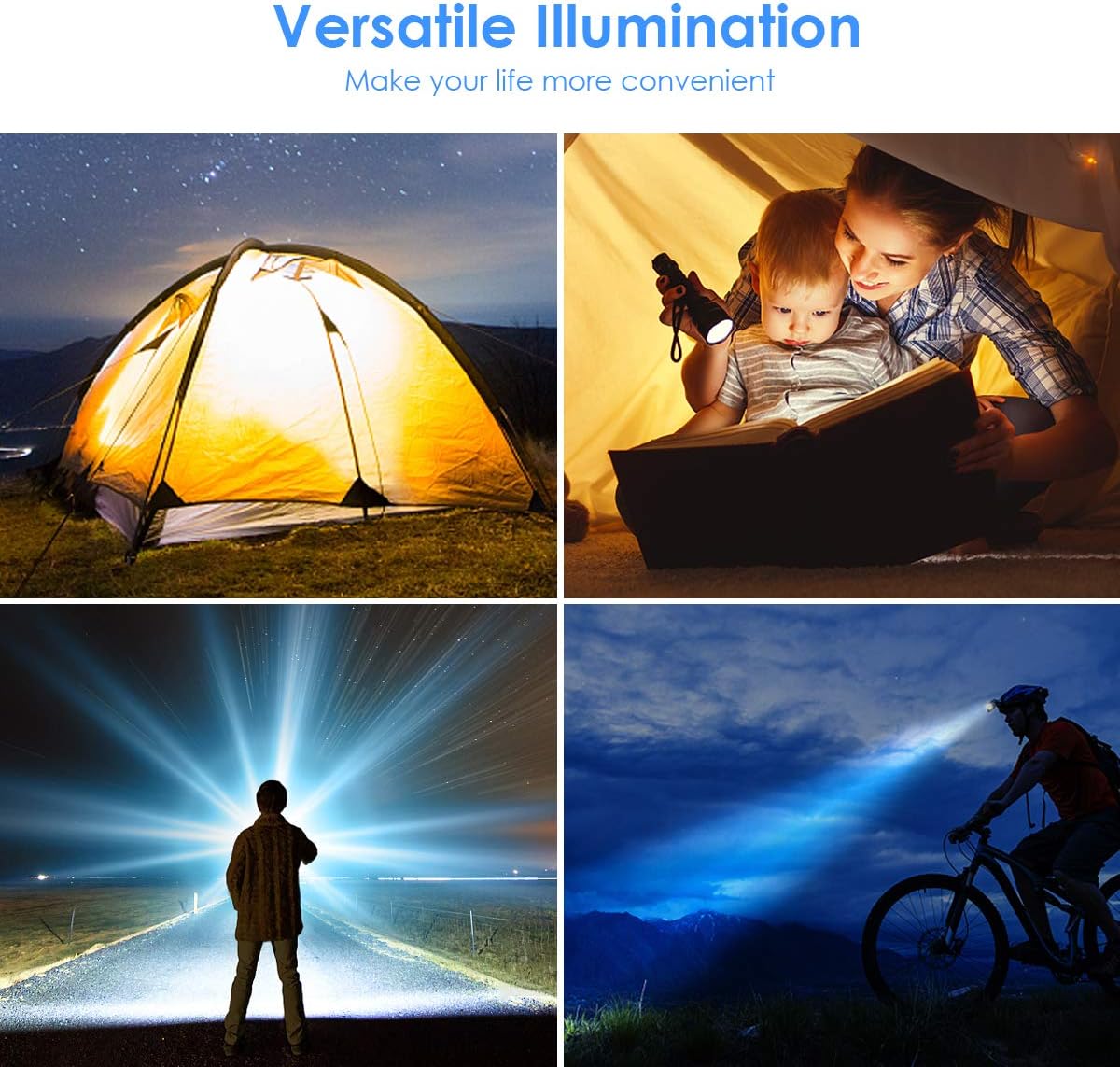 LED Tactical Flashlight, HOKEKI Emergency FlashlightsS1000 - High Lumen, Portable Outdoor Waterproof Handheld Light, USB Rechargeable, 5 Light Modes, Zoomable, Suitable For Camping, Hiking, Gift - - 
