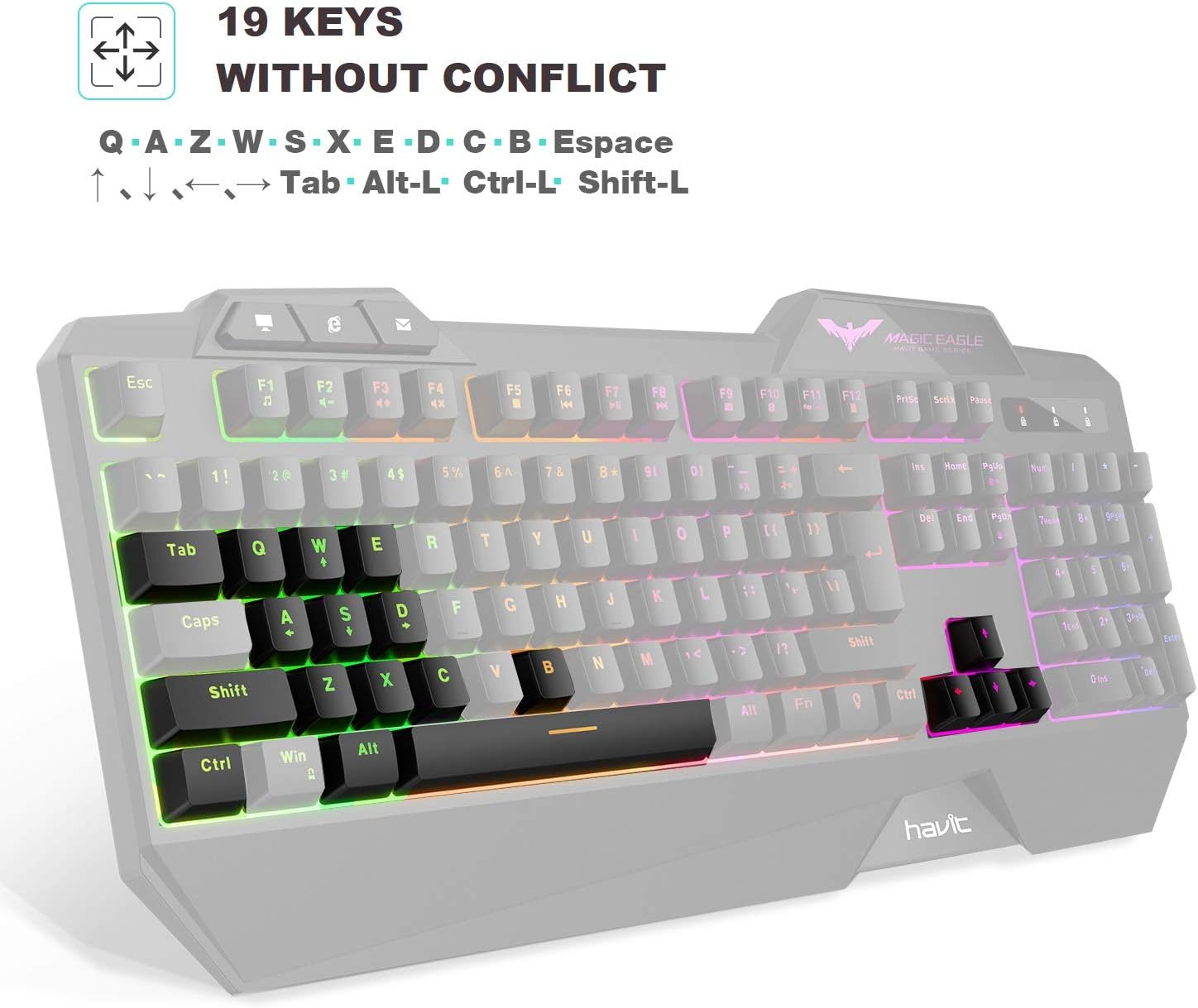 Havit Keyboard Rainbow Backlit Wired Gaming Keyboard Mouse Combo, LED 104 Keys USB Ergonomic Wrist Rest Keyboard, 4800 Dots Per Inch 6 Button RGB Mouse for Windows Gamer Desktop, Computer (Black): Computers & Accessories