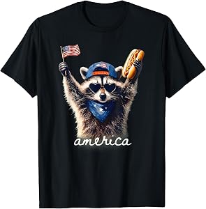 Feral Free American Racoon Funny 4th of July Graphic T-Shirt