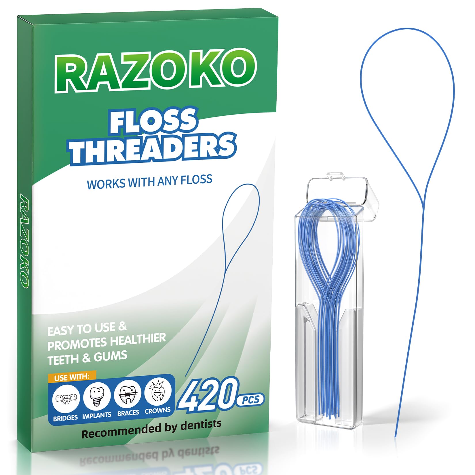 Dental Floss Threader Floss Tooth Floss Holders for Braces,Bridges and Implants (420PCS(Pack of 6))