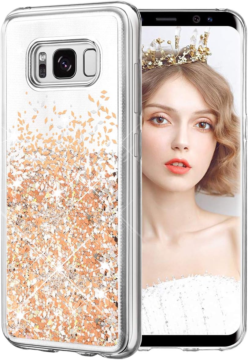 wlooo Samsung Galaxy S8 case, S8 Glitter case, Samsung S8 Phone case, Glitter Liquid Gradient Quicksand Girls Soft TPU Bumper Silicone Protective Shockproof Cover (Gold Silver)